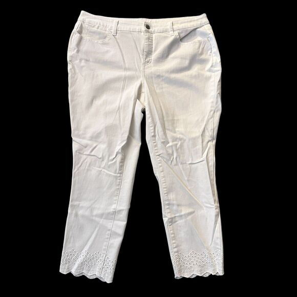 Talbots White Flawless Slim Ankle Stretchy Cropped Jeans Eyelet Pockets Size 16W - Picture 1 of 8